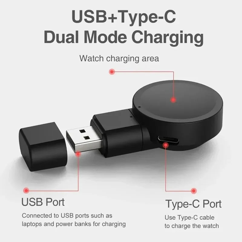 Magnetic Wireless Watch Charger USB-C — Fast Charging for Apple Watch 9/8/7/6/5/4/SE & Samsung Galaxy Watch 7/6/5/4 Active 1/2