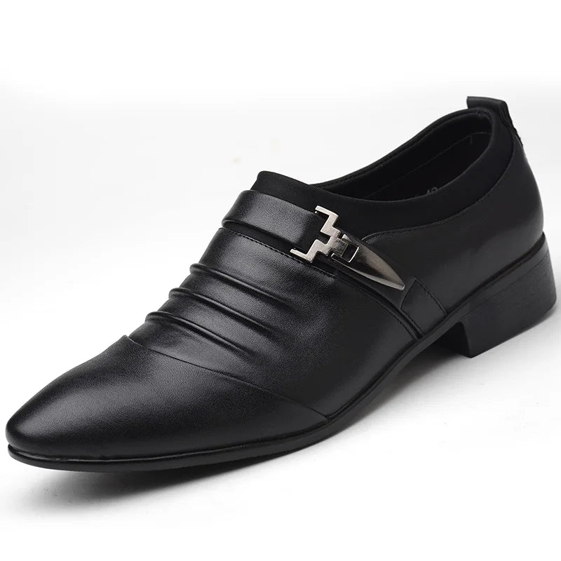 Men’s Classic White Dress Shoes - Casual Business Leather Point Toe Wedding Formal Shoes Size 46