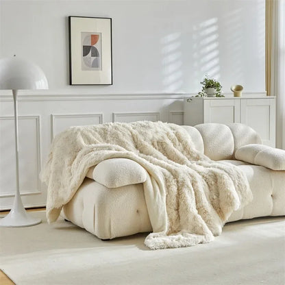Double Mink & Lamb Fleece Blanket – Coral Fleece Long Hair Solid Color Blanket for Sofa, Soft Cotton Throw