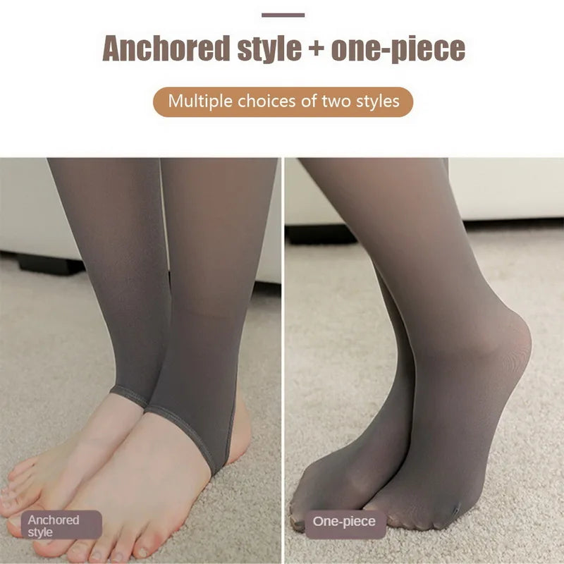 Women's Thermal Leggings – Fleece-Lined Insulated High Waist Thick Plush Pantyhose Tights for Winter, Below 70kg