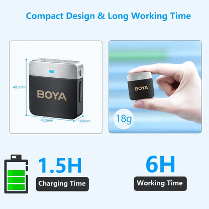 BOYA BY-M1V Wireless Lavalier Microphone: Lapel Condenser Mic for iPhone, Android, Smartphone, Camera, PC - Ideal for Gaming, YouTube, Broadcast, Vlog