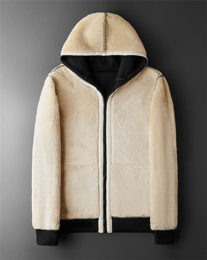 Winter Lambswool Jacket for Men & Women - Thick Warm Fleece Coat with Long Sleeves, Zipper Hoodie, Casual Sports Style, Black