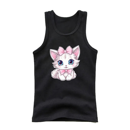 Girls Owl Print Tank Top - Sleeveless Cotton Sports Vest Shirt for Kids 3-14 Years