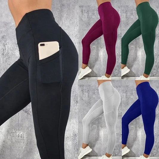 Yoga Fitness Women’s Leggings – High Waist, Butt-Lifting Tights with Pocket, Stretchy Gym Workout & Running Skinny Pants
