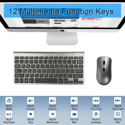 2.4G Wireless Mini Keyboard and Mouse Set – USB Portable Combo with Russian/Korean/Hebrew Layout for PC & Laptop