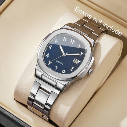 Luxury Men’s Business Watch - Square Dial Stainless Steel Quartz Watch with Calendar