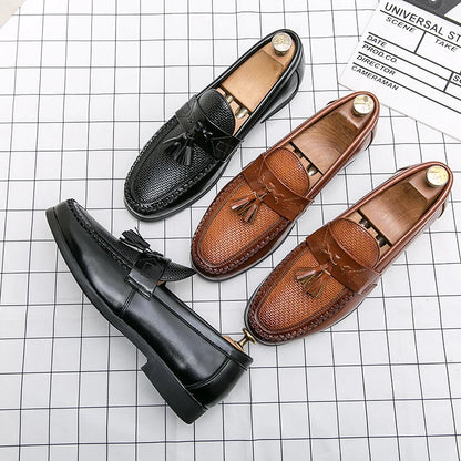 Men’s Leather Brogue Dress Shoes - Casual Business Tassel Loafers for Wedding & Party