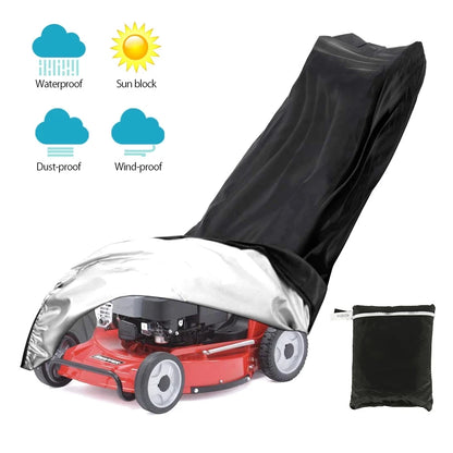 Outdoor Lawn Mower Cover 210D Oxford Cloth – Waterproof UV Resistant Universal Fit with Drawstring, Heavy Duty Black Protection Cover