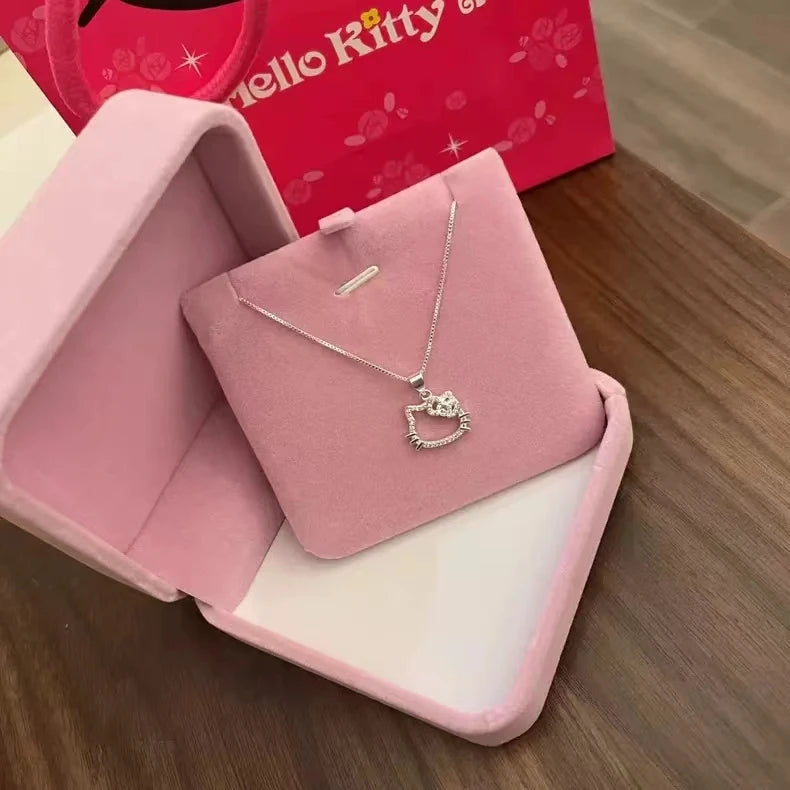 Hello Kitty Necklace & Ring Set – Cute Sanrio Cartoon Jewelry Anime Gift for Kids