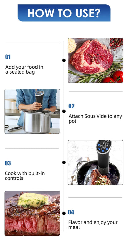 Wancle 1100W Sous Vide Cooker - LCD Touch Immersion Circulator, Accurate Cooking, IPX7 Waterproof with Digital Display