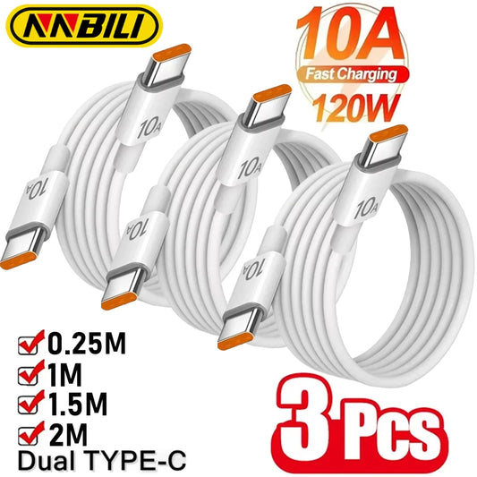 NNBILI 3pcs 120W Fast Charger Set – PD Dual Type-C Quick Charging Cables for iPhone 15/16, Samsung & Huawei
