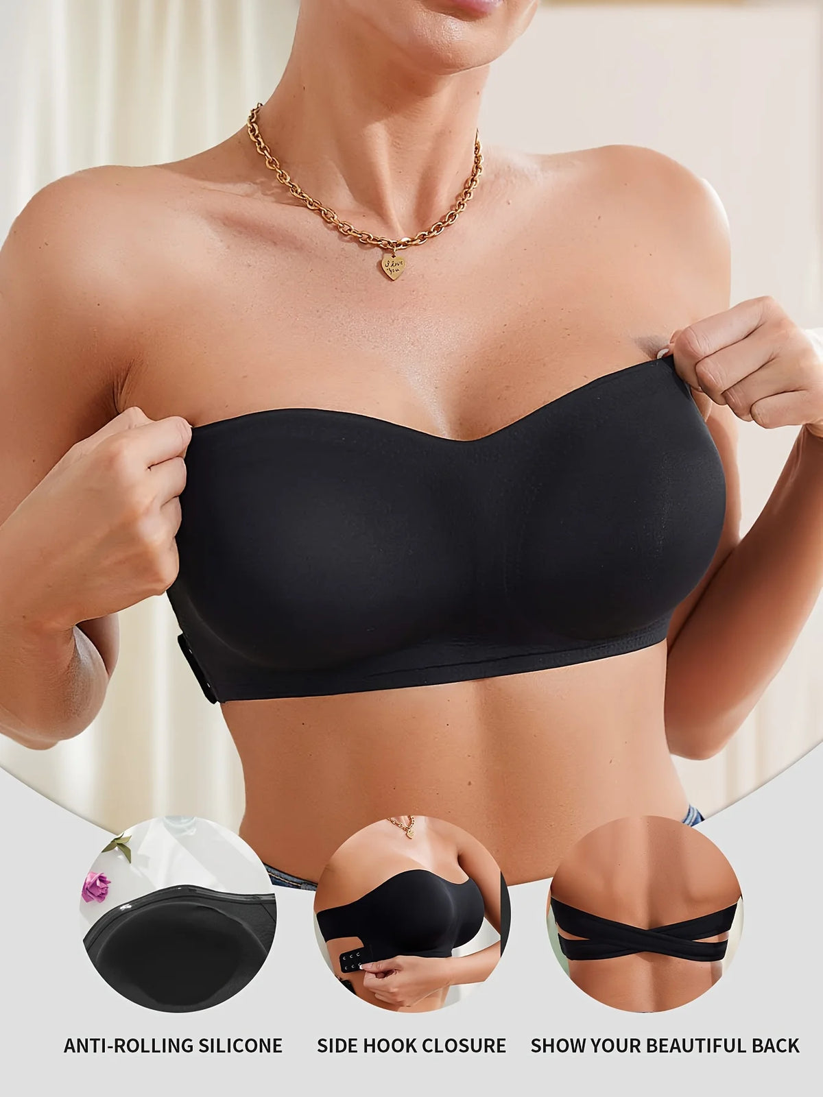 YMQJ Removable Padded Seamless Bra - Soft Ice Silk Wire-Free Strapless Bra for Women, 1 or 3 Pack