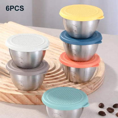 1/6-Piece Stainless Steel Salad Dressing Containers – 80ml Leakproof Cups with Silicone Lids for Lunch & Picnic