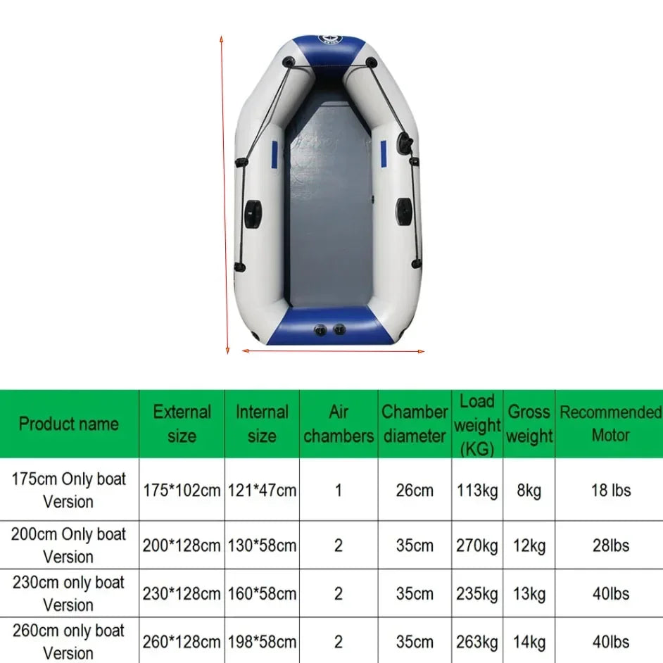 Inflatable Fishing Boat Kayak 175–260cm PVC Wear-Resistant Foldable Air Dinghy for 1–5 Persons Outdoor Water Sports & Canoeing