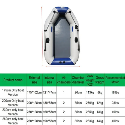 Inflatable Fishing Boat Kayak 175–260cm PVC Wear-Resistant Foldable Air Dinghy for 1–5 Persons Outdoor Water Sports & Canoeing