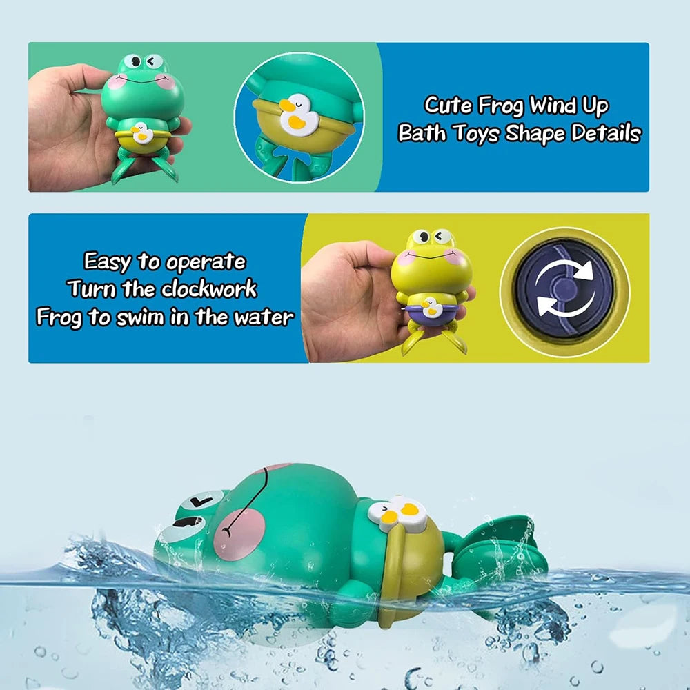 Wind-Up Swimming Frog Bath Toy for Toddlers – Battery-Free Montessori ABS Water Play Toy, Mold-Free Kids Bath Fun
