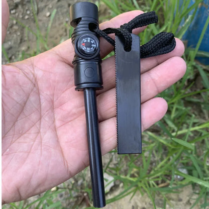 3-in-1 Long Magnesium Fire Starter – Survival Ignition Rod with Whistle & Compass