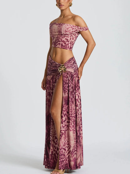 2026 Women’s Summer Strapless Two-Piece Bikini – Mid-Waist Split Top with Leopard & Tie-Dye Print
