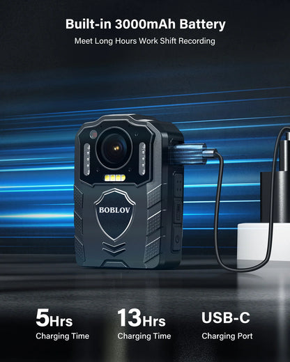 BOBLOV KJ25 1080P Body Camera - 13H Recording with Night Vision & 3000mAh Battery for Hiking and Cycling