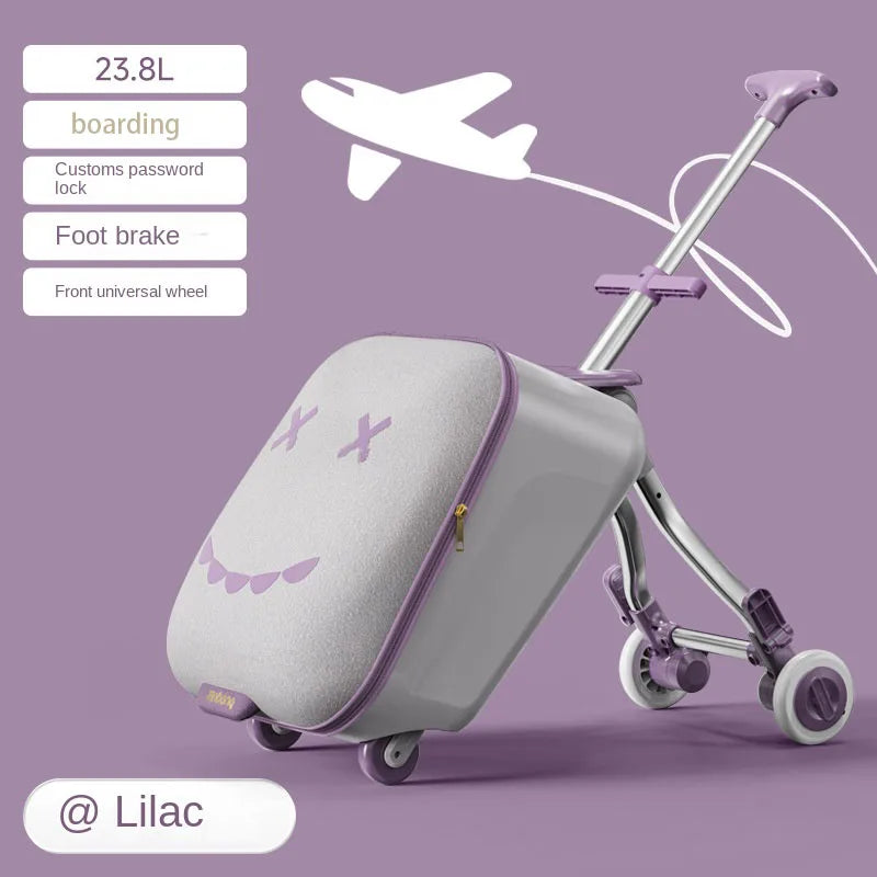 Children's Ride-On Luggage with Brake Wheels – Foldable Trolley Suitcase for Baby, Cabin Carry-On Travel Case