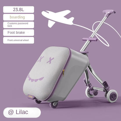 Children's Ride-On Luggage with Brake Wheels – Foldable Trolley Suitcase for Baby, Cabin Carry-On Travel Case