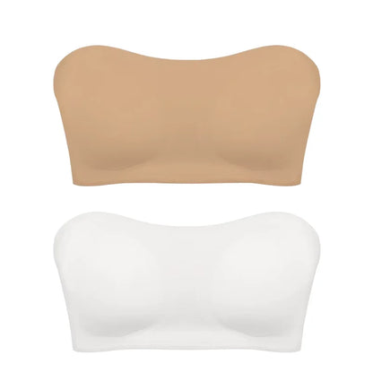 Women’s Strapless Push-Up Bra – Removable Padded Seamless Ice Silk Top, Invisible Anti-Slip Off-Shoulder Bra