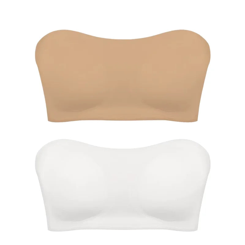 Women’s Strapless Push Up Bra – Seamless Ice Silk Removable Padded Invisible Anti-Slip Beauty Back Off Shoulder Bralette