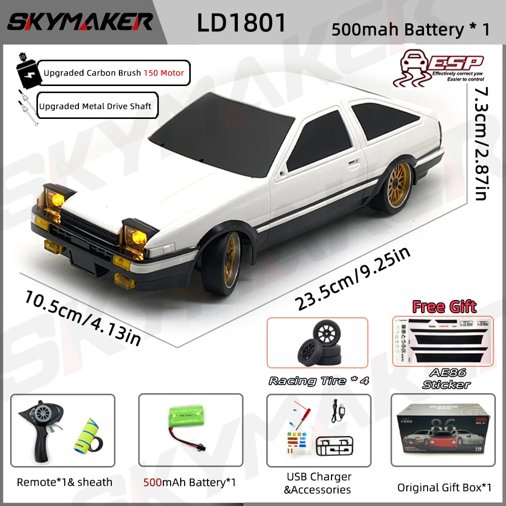 1:18 Skymaker AE86 & RX-7 FC RC Drift Cars with 2.4G Remote, ESP Gyroscope & LED Lights – Mini Racing Toy Cars