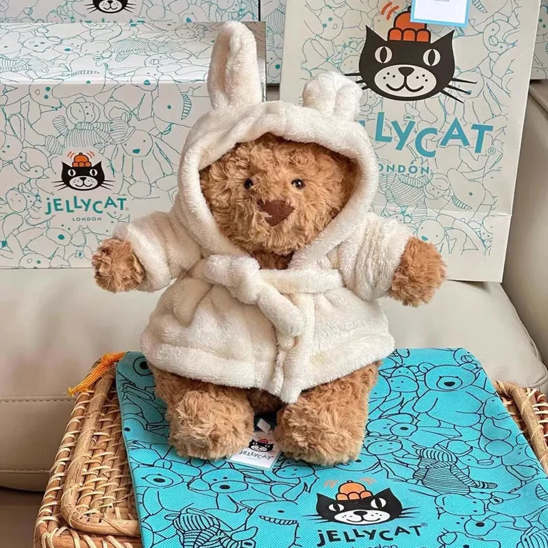 Jellycat Spot Barcelona Bathrobe Bear – Eggplant & Strawberry Bear Dolls, Cute Soothing Companion for Children's Festival Gifts