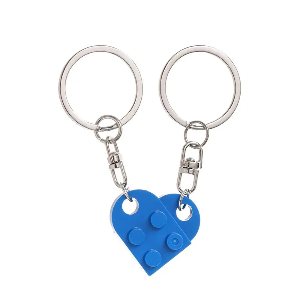 Love Heart Brick Keychain - Matching Couple Key Ring, Building Block Jewelry Gift for Birthdays
