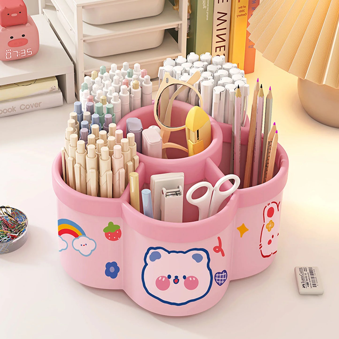 Rotating Pen Holder Organizer - Large Capacity Storage Box for Pens, Cosmetic Brushes & Desk Accessories