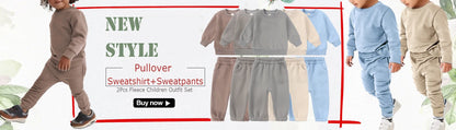 2PCS Kids Clothes Set for 1-7Y - Solid Cotton Pullover Sweatshirt & Pants, Long Sleeve Autumn Outfits for Boys & Girls