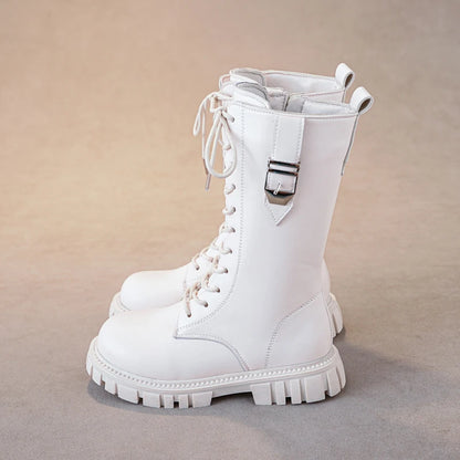 Elegant Baby Girl Boots – Casual Autumn/Winter Round Toe, Warm Thick Sole Lace-Up Comfortable Midsole Boots