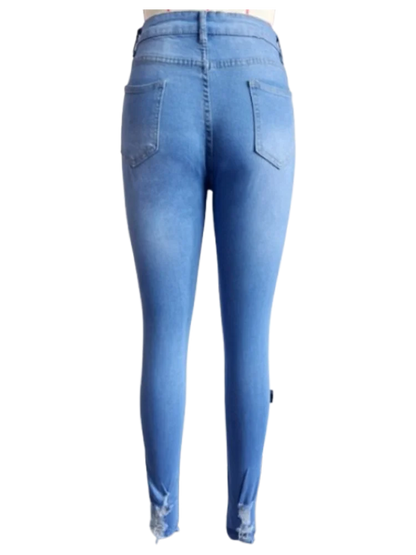 Women’s Ripped Pocket Jeans - High Street Casual Solid Color Fashion Denim Pants for Autumn Style