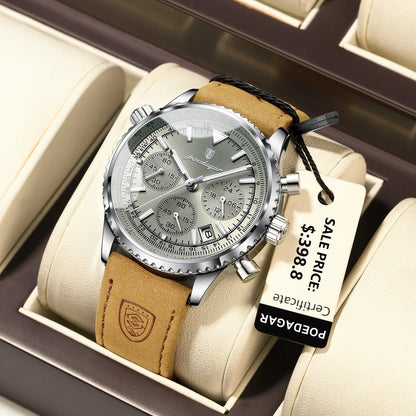POEDAGAR Luxury Men's Quartz Watch Waterproof Luminous Date Chronograph Leather Military Sports Wristwatch