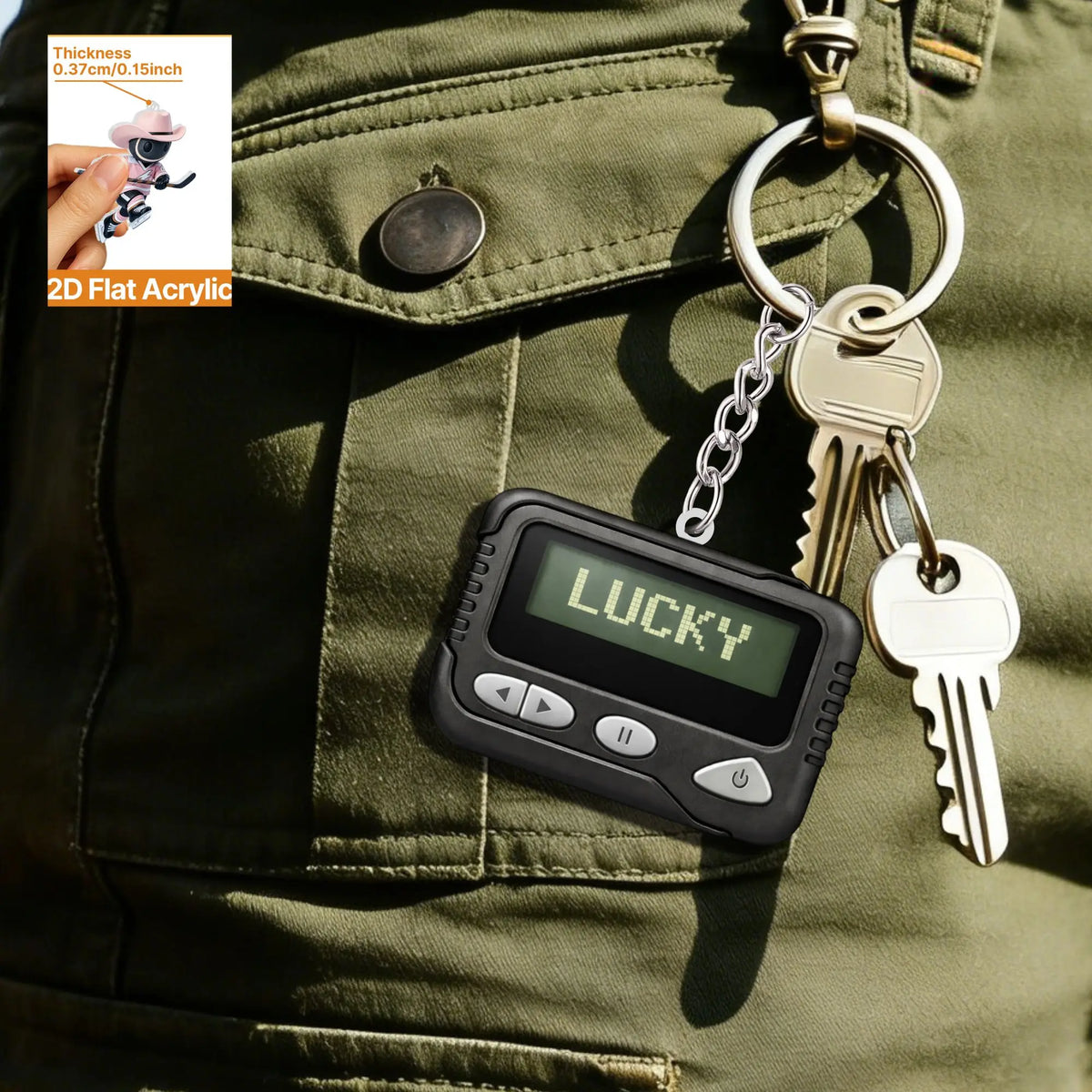 2D Retro Pager Keychain - Flat Acrylic Pendant Charm for Backpacks, Keys & 90s Nostalgia Gifts