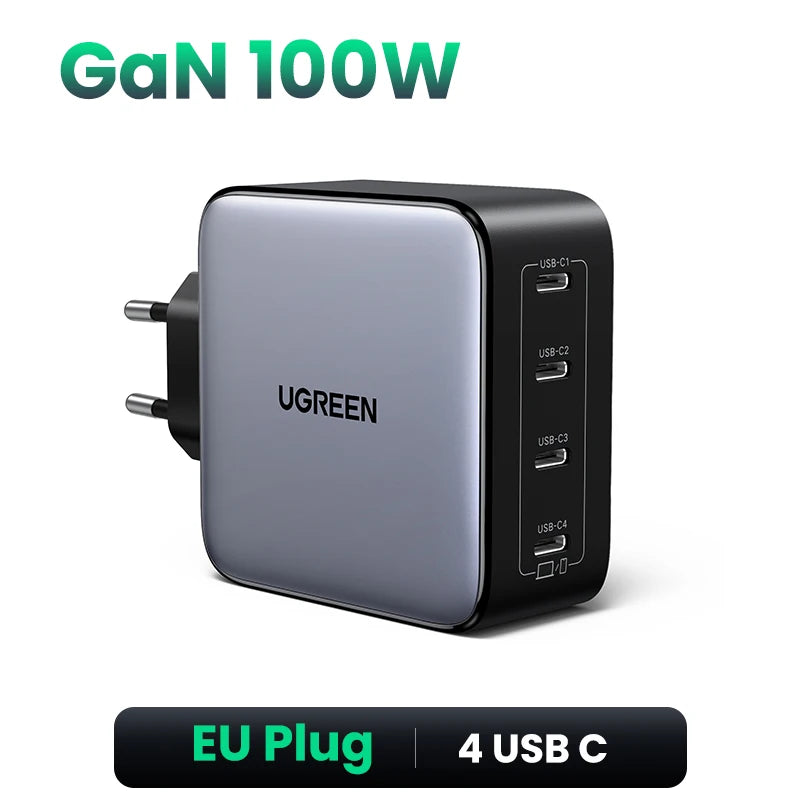 UGREEN 100W GaN 5-Port USB-C Charger – Fast Charger QC4.0/3.0 PPS for MacBook, Laptop, iPhone 16/15/14 Pro, Tablet