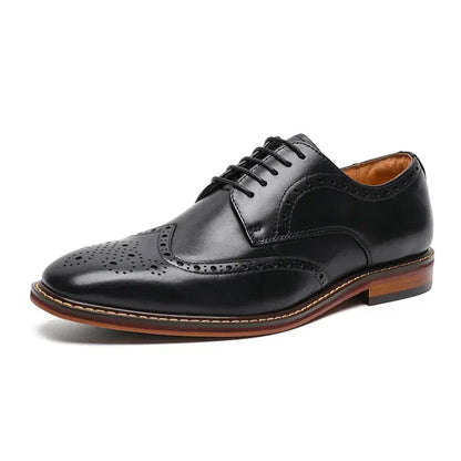 Men’s Genuine Cow Leather Oxford Shoes - Handmade British Vintage Carved Brogue Derby Dress Shoes