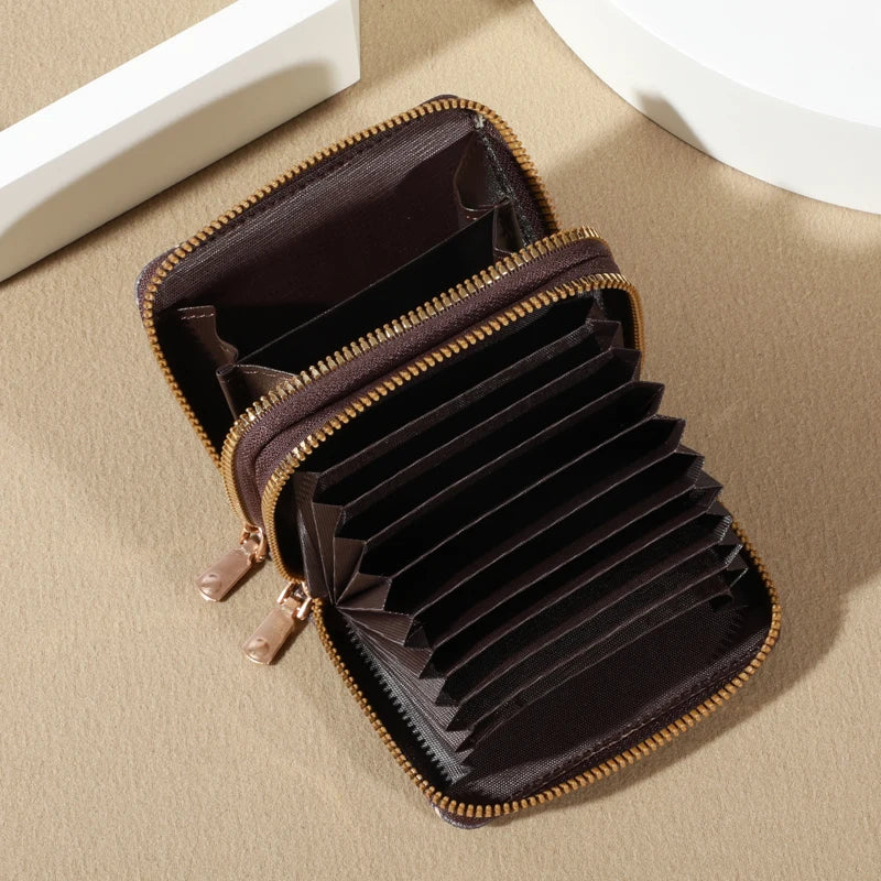Chic Vintage Women’s Zipper Card Holder Wallet – Faux Leather Multi-Card Slots with Coin Purse, Fashion Luxury Compact Wallet