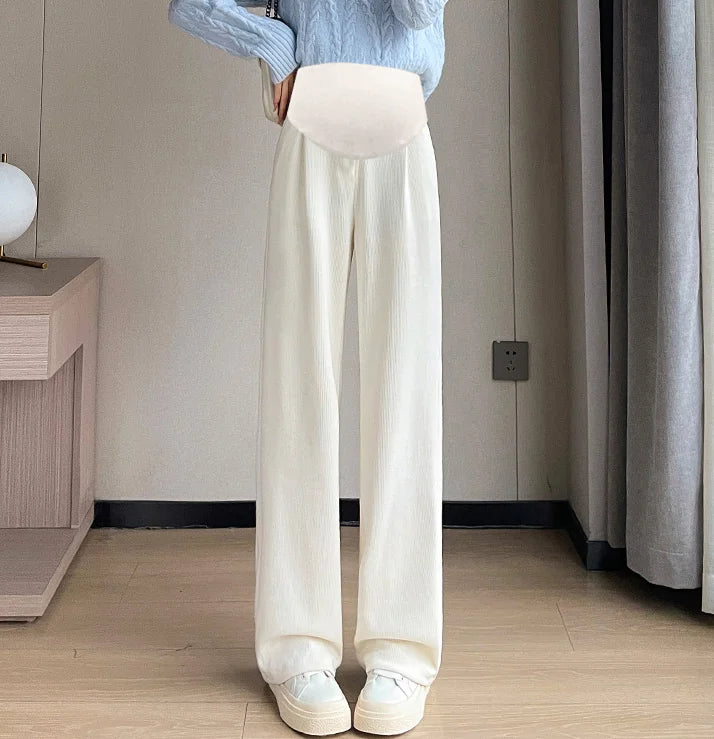 M-4XL Women’s Maternity Radish Pants – Cotton Fleece Ankle-Length Corduroy Sweatpants, High Waist Autumn Pregnancy Trousers