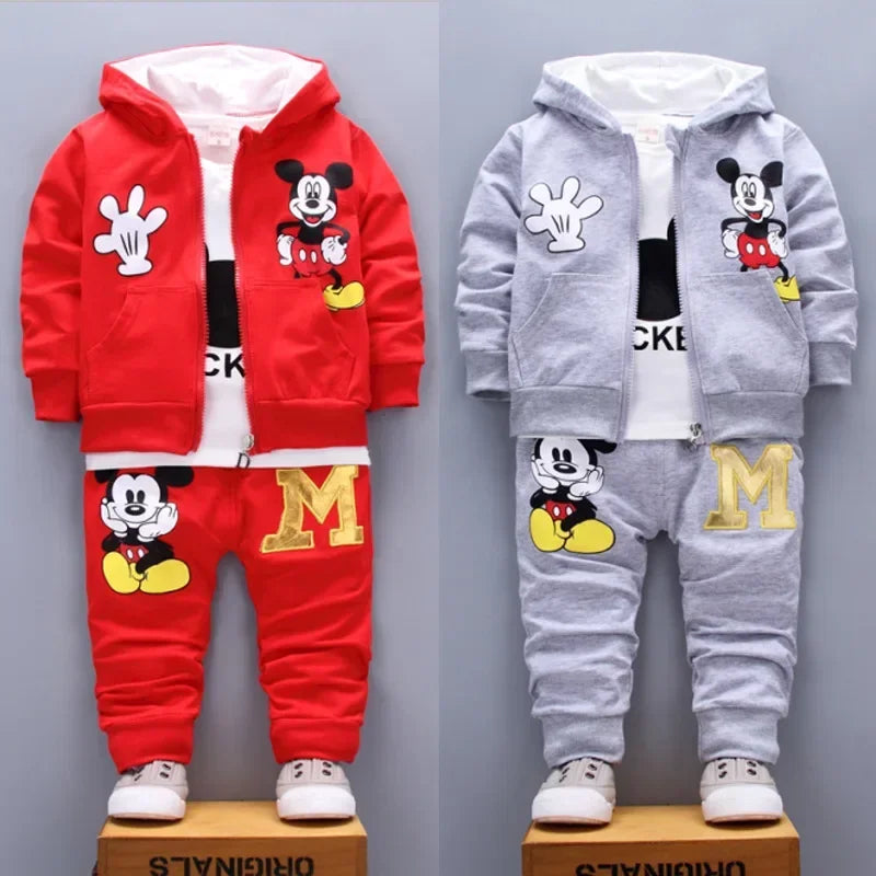 Boys Spring & Autumn Clothing Set – Mickey Cotton Hooded Coat, T-shirt & Pants 3PCS Casual Sportswear