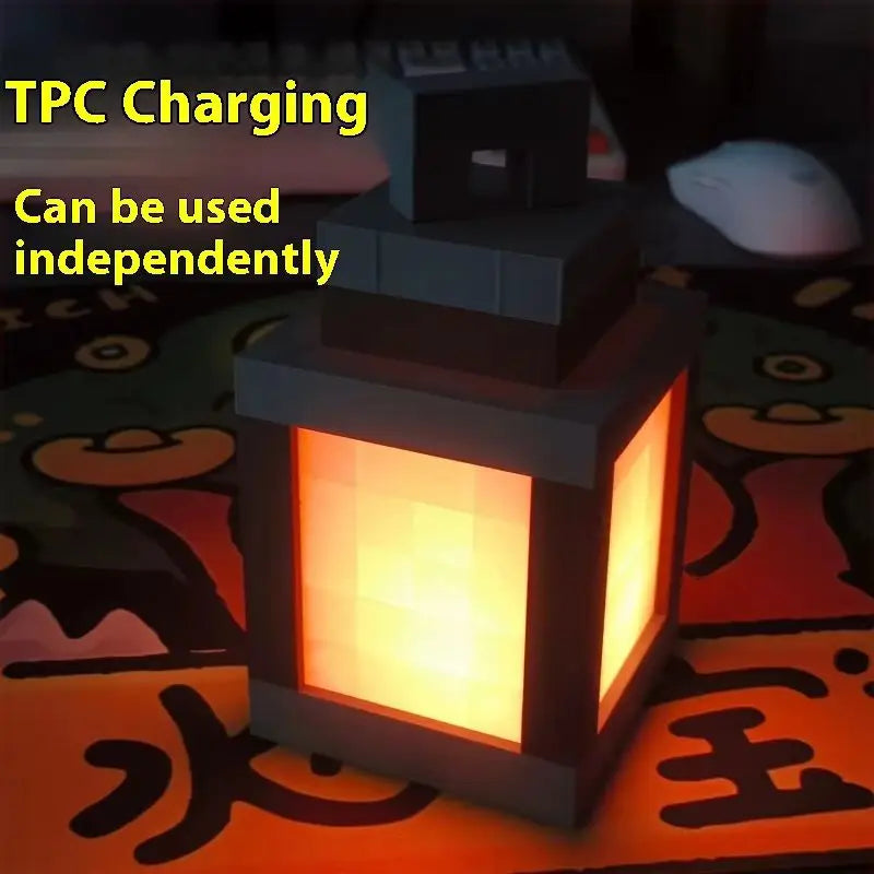 Luminous Pixel Lantern Nightlight – Rechargeable Bedroom Game Light for Kids, Home Decor Atmosphere Ornament