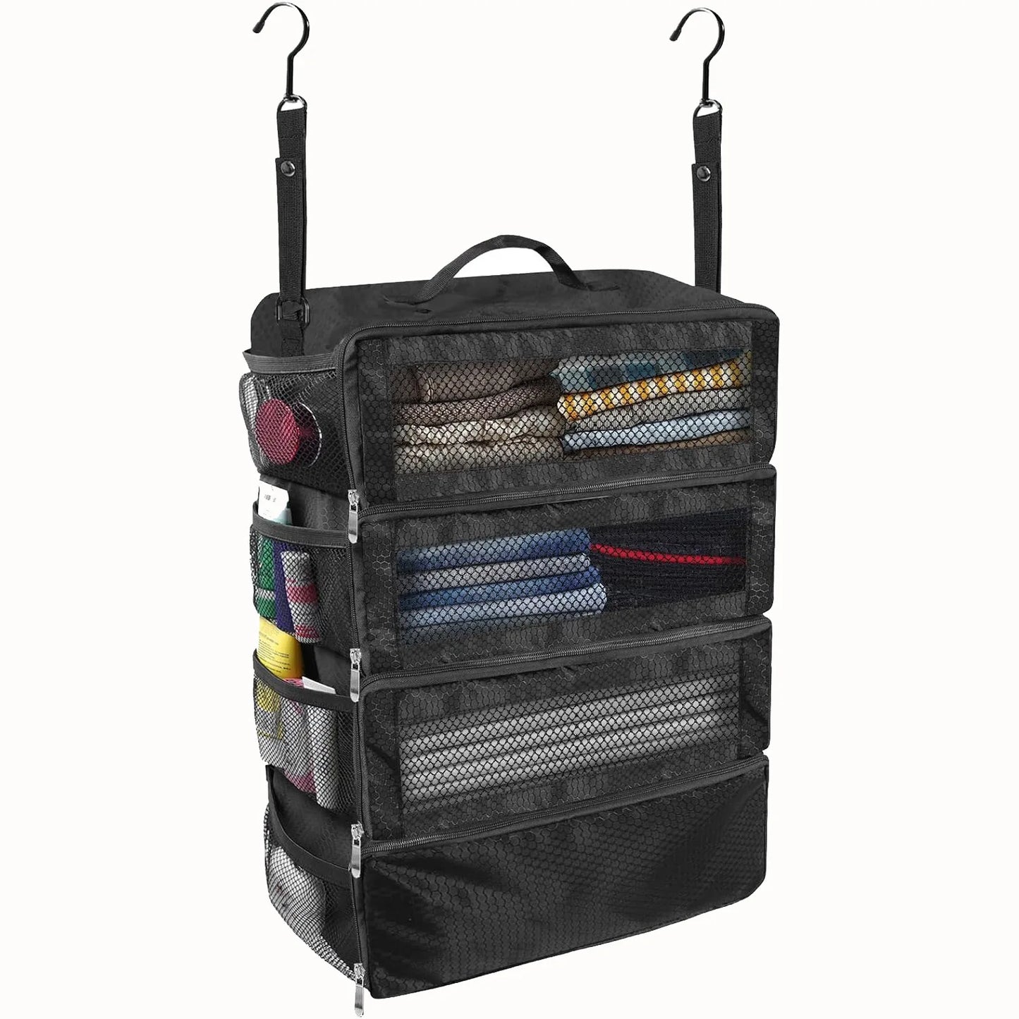High-Capacity Travel Suitcase Organizer – Hanging Shelve & Packing Cube Collapsible Storage Bags