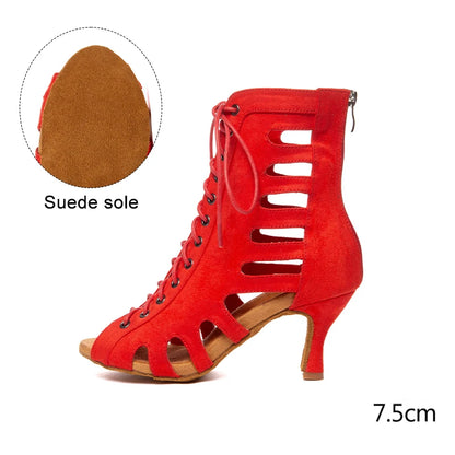 HROYL Women’s Latin Dance Shoes – Lace-Up Hollow Fish Mouth Jazz & Tango High Heels 6-10CM