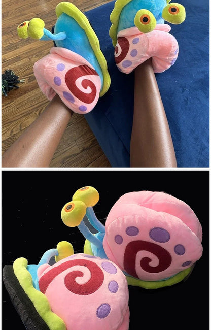 Funny Snail Cartoon Slippers – Warm Cotton Indoor Anti-Slip Shoes for Men & Women Winter