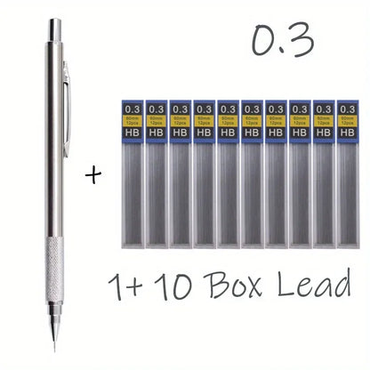 All-Metal Mechanical Pencil Set – 0.3–2.0mm Retractable Lead Pencils for Writing, Drawing & Sketching