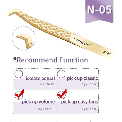Lashtalk Precision Fiber Tip Tweezer - Diamond Grip Anti-Slip Gold Stainless Steel for Eyelash Extensions Makeup by Nagaraku