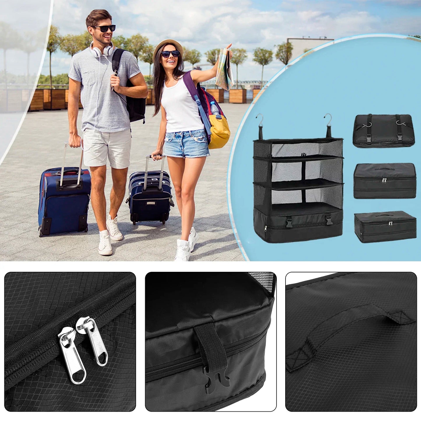 Travel Hanging Luggage Organizer | Large Capacity Foldable Clothes Storage & Garment Bag