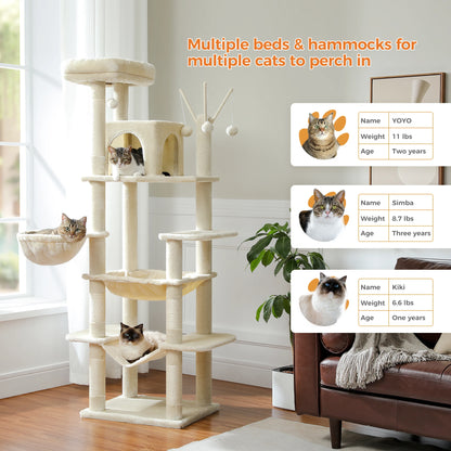 Large Cat Tree Tower – Multi-Level Plush Indoor Cat Condo with Scratching Posts, Boards, Perches & Caves