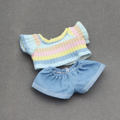 Doll Clothes Outfit for Kpop EXO Labubu & Cotoon Dolls – T-Shirt & Denim Shorts Set for 10-17cm Dolls